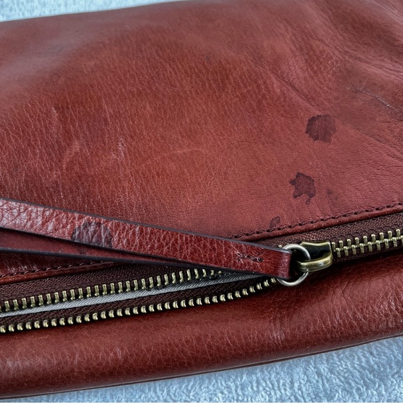 Margot New York Brown Anthropologie Leather Fold Over Crossbody Bag Purse STAIN - Picture 10 of 16